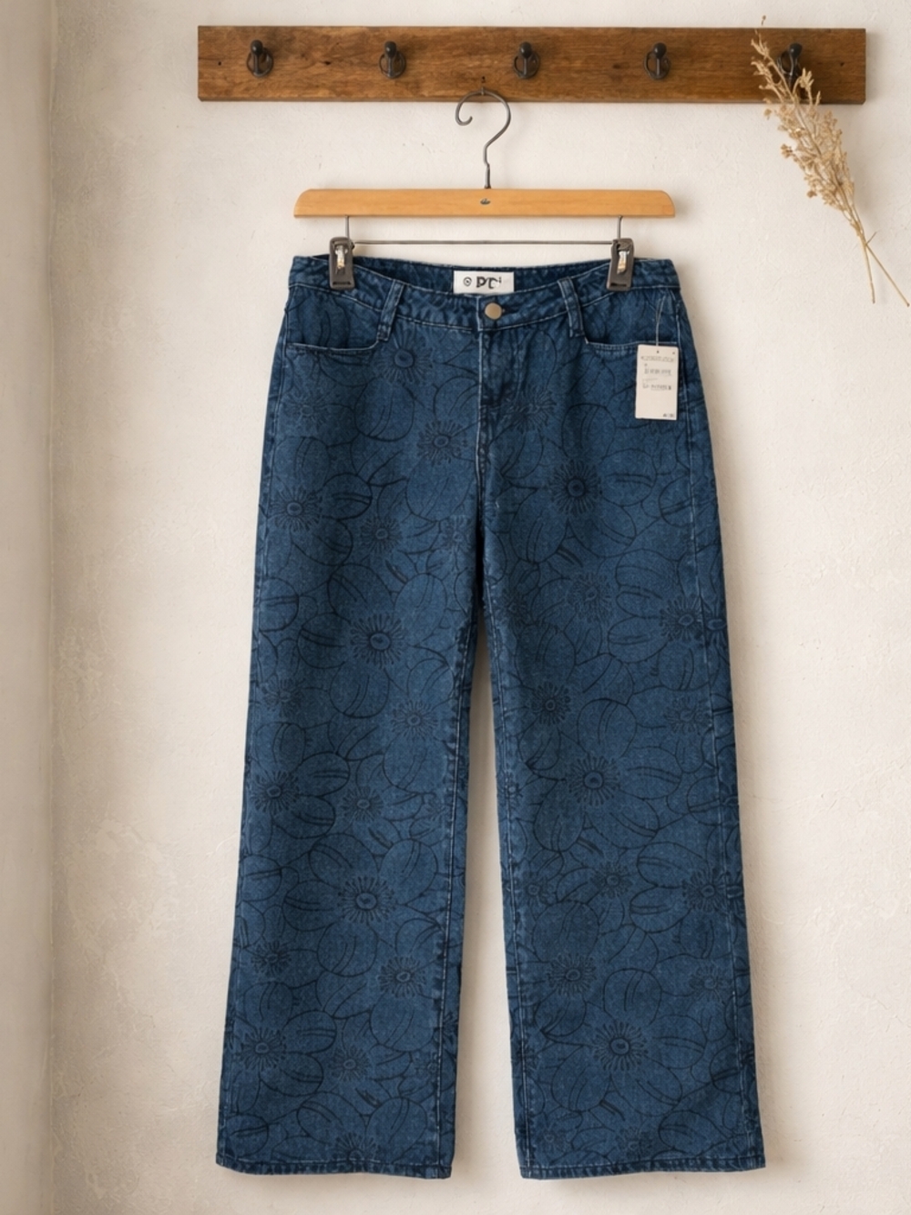 Women's Wide-Leg Floral Print Jeans — Dark Blue